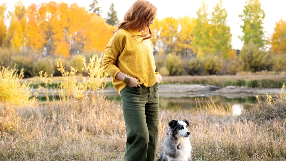 Dr. Kelly Anderson with her Australian Shepherd, Rosie, near Bend